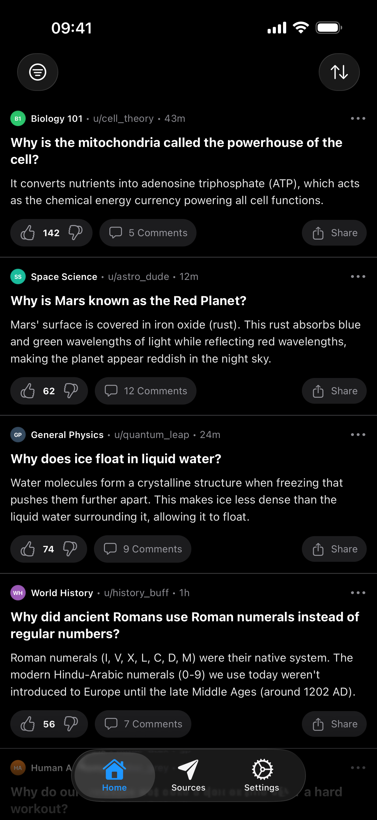 StudyScroll iOS app interface showcasing a custom Front Page style study feed with biology notes, active recall questions, and interactive study cards